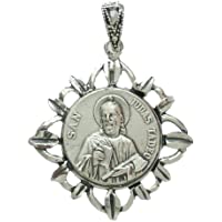 Medalla colgante plata Ley 925m San Judas Tadeo hojas 20mm. cerco tallado calado